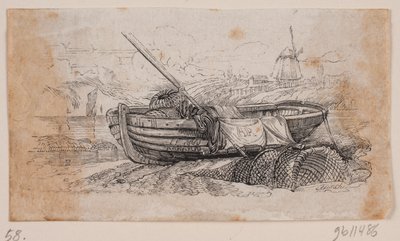 Vignetten. Fiskebåt trukket i land av Andreas Flinch
