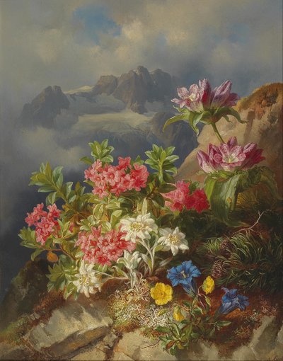 Stilleben med alpine blomster av Andreas Lach