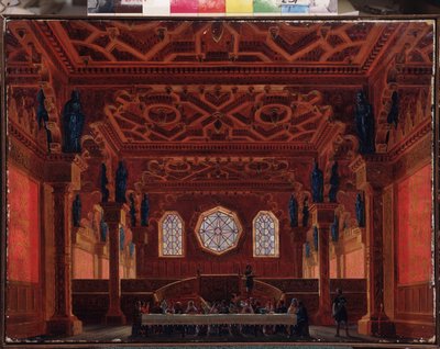 Scenografi for operaen Ruslan og Lyudmila av M Glinka - Maleri av Andreas Leonhard Roller (1805-1891), olje på lerret av Andreas Leonhard Roller