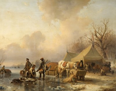 Vinterscene med slede, 1840 av Andreas Schelfhout