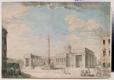 La cathedrale Notre Dame de Kazan (Notre-Dame-de-Kazan) a Saint Petersburg (Kazan-katedralen i St Petersburg) - Verk av Andrei Nikiforovich Voronikhin (Voronikhine) (1759-1814), blyant og akvarell på papir, rundt 1800, Russisk kunst 1700-1800-tallet, kl av Andrei Nikiforovich Voronikhin