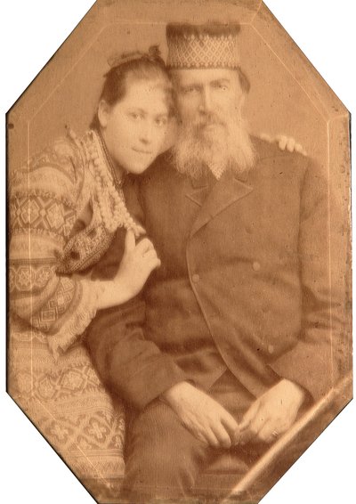 Portrett av poeten Yakov Petrovich Polonsky (Iakov Petrovitch Polonski) (1820-1898) med datteren Natalia. av Andrei Osipovich Karelin