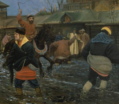 Moscow Street fra det syttende århundre på en offentlig fridag av Andrei Petrovich Ryabushkin