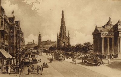 Edinburgh: Princes Street fra Mound (litho) av Andrew Allan