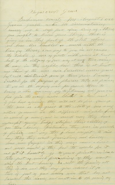 Brev signert Andrew Brownlow, Buchanan County, Mo., til guvernør Gamble [Hamilton R. Gamble], 1. august 1862 av Andrew Brownlow