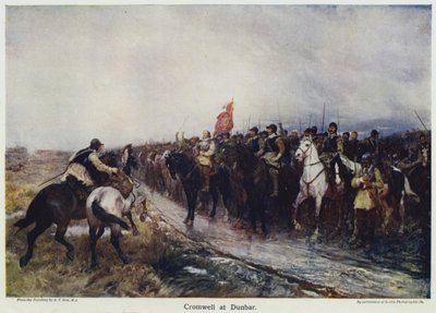 Cromwell at Dunbar (farge litho) av Andrew Carrick (after) Gow