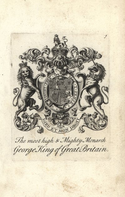 Våpenskjold og våpenskjold til den mest høye og mektige monarken kong George I av Storbritannia av Andrew Johnston