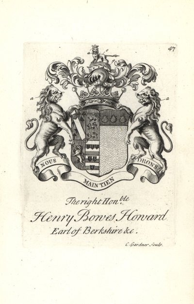 Våpenskjold og emblem av den høyre ærede Henry Bowes Howard av Andrew Johnston