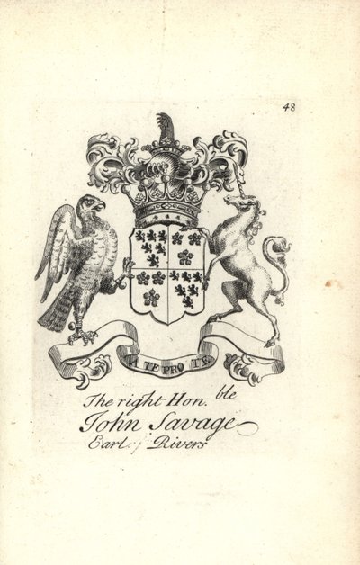 Våpenskjold og emblem av den høyre ærede John Savage, 5. jarl av elver av Andrew Johnston