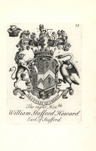 Våpenskjold og våpenskjold av den høyre ærede William Stafford Howard, 2. jarl av Stafford av Andrew Johnston