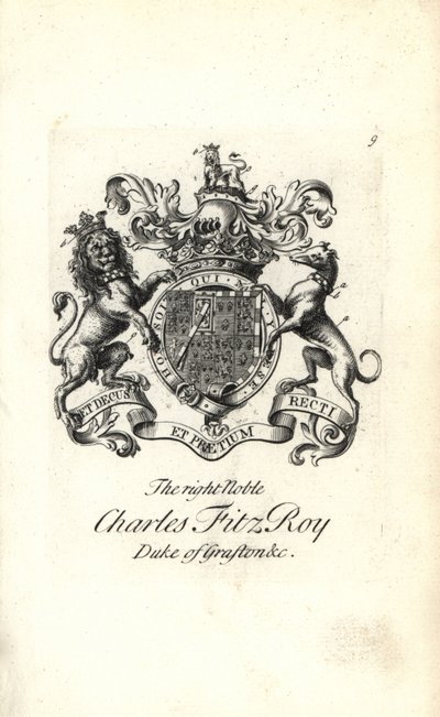 Våpenskjold og våpenskjold til den høyre adelige Charles FitzRoy, 2. hertug av Grafton av Andrew Johnston