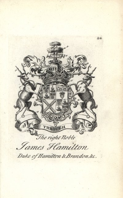 Våpenskjold og våpenskjold av den høyre adelige James Hamilton, 5. hertug av Hamilton og Brandon av Andrew Johnston
