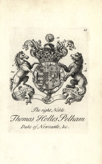 Våpenskjold og emblem av den høyre adelige Thomas Holles Pelham av Andrew Johnston