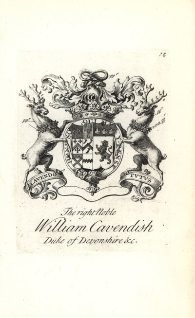Våpenskjold og våpenskjold til den høyre adelige William Cavendish, 2. hertug av Devonshire av Andrew Johnston