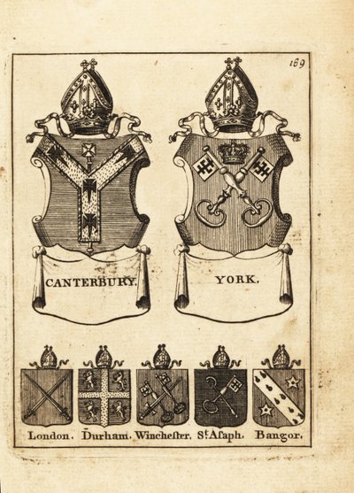 Våpenskjold fra biskopene av Canterbury, York, London, Durham, Winchester, St av Andrew Johnston
