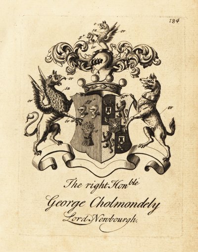 Våpenskjold til høyre ærede George Cholmondely, Lord Newbourgh, 2. jarl av Cholmondeley av Andrew Johnston