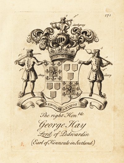 Våpenskjold til høyre ærede George Hay, Lord of Penwardian, 8. jarl av Kinnoule i Skottland av Andrew Johnston