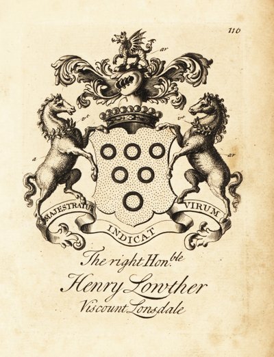 Våpenskjold til høyre ærede Henry Lowther, 3. Viscount Lonsdale (1694-1751) av Andrew Johnston