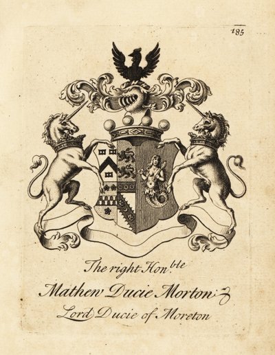 Våpenskjold til høyre ærede Mathew Ducie Morton, Lord Ducie of Moreton av Andrew Johnston