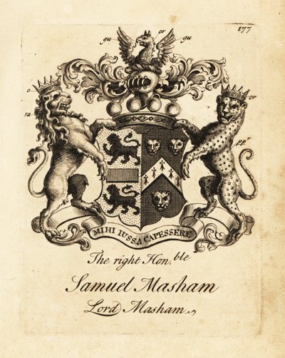 Våpenskjold til høyre ærede Samuel Masham, Lord Masham av Andrew Johnston