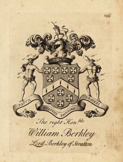Våpenskjold til høyre ærede William Berkley, Lord Berkley av Stratton, 4. baron Berkeley av Stratton, død 1741 av Andrew Johnston