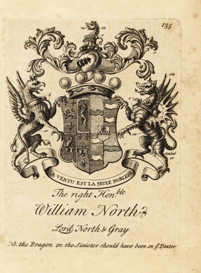 Våpenskjold til høyre ærede William North, Lord North & Gray, 6. Baron North, 2. Baron Gray av Andrew Johnston