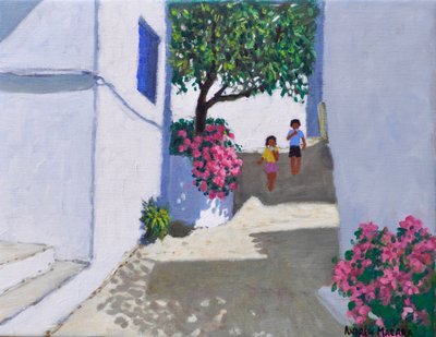 Bougainvillea, Skiathos, 2024 (olje på lerret) av Andrew Macara