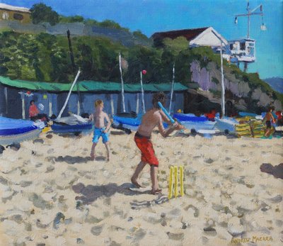 Cricket og gule stubber, Abersoch av Andrew Macara