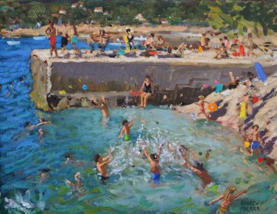 Moro i havet, Rovinj, Kroatia, 2016, (olje på lerret) av Andrew Macara