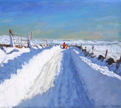 Snøpløyd vei, Derbyshire Peak District, 2019, (olje på lerret) av Andrew Macara