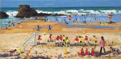 Sports day, Perranporth, 2017, (olje på lerret) av Andrew Macara