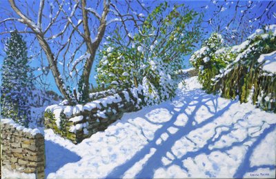 Vårsnø, Wirksworth, Derbyshire, 2023 (olje på lerret) av Andrew Macara
