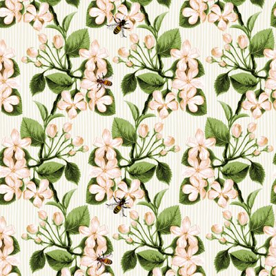 Crab Apple Blossom and Honey Bee, 2017, blekk og digital av Andrew Watson