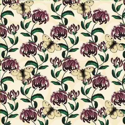 Honeysuckle with Clouded Apollo-light, 2017 (akvarell, blekk, digital) av Andrew Watson