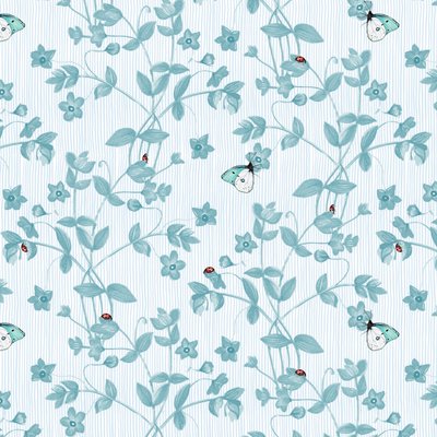 Ladybird and Butterfly Floral, 2017, blekk, akvarell, digital av Andrew Watson