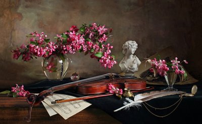 Fiolin-stilleben med blomster av Andrey Morozov