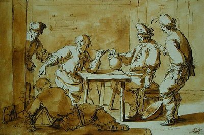 In the Bar, 1633 (penn- og blekkvask på papir) av Andries Both