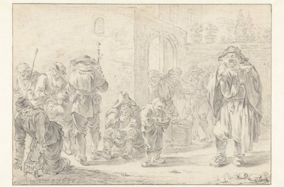 Utdeling av mat til pilegrimer og tiggere ved en klosterport av Andries Both
