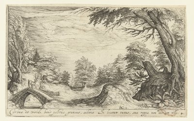 Landskap med et rådyr på en bro Landskap (serietittel) av Andries Jacobsz. Stock