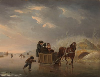 Vinterscene (hesteslede på isen) av Andries Vermeulen