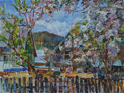 Blooming Mountain Village av Andrii Kutsachenko