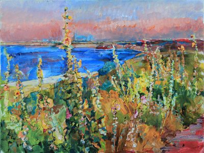 Solnedgang over blomster ved kysten av Andrii Kutsachenko