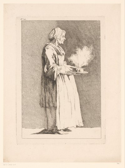 Karikatur av en kvinne med måltid Karikaturer etter J. Saly (serietittel) Recueil de caricatures dessinées Par J. Saly et Gravées par AL De Lalive DJ (serietittel) av Ange Laurent de, marquis de Rémoville Lalive