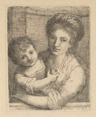 Mor som holder et barn med et eple av Angelica Kauffmann