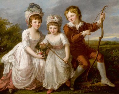 Portrett av Lady Georgiana Spencer, Henrietta Spencer og George Viscount Althorp, ca. 1766. av Angelica Kauffmann