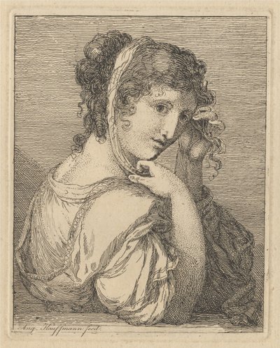 Kvinne som ordner et bånd i håret av Angelica Kauffmann