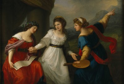 Selvportrett av kunstneren som nøler mellom kunsten for musikk og maleri, 1794. av Angelica Kauffmann