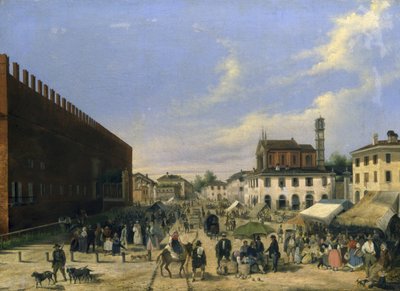 Markedsplassen i Belgioioso av Angelo Inganni
