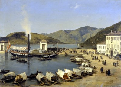 Havnen i Como (Como) av Angelo Inganni
