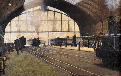 Central Station, Milano av Angelo Morbelli (1853-1919) Olje på lerret av Angelo Morbelli